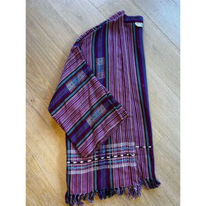 Vintage 90s Boho Striped Kimono Jacket Gypsy Rayon Fringe